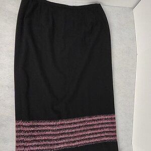August Max Woman Black Violet Embroidered Wool Pencil Skirt Size 12W